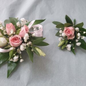 Pink Wrist Corsage and Matching Buttonhole
